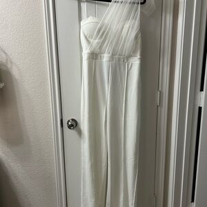 Fashion Nova White Mesh Detail Jumpsuit